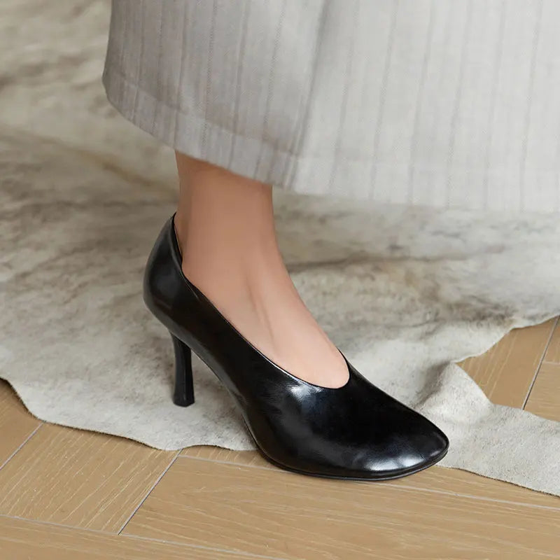 Woman Shoes Sexy Heeled For Retro Pumps French Style Leather Pumps Slip On European Spring High Heels Handmade Vintag Dress Pump