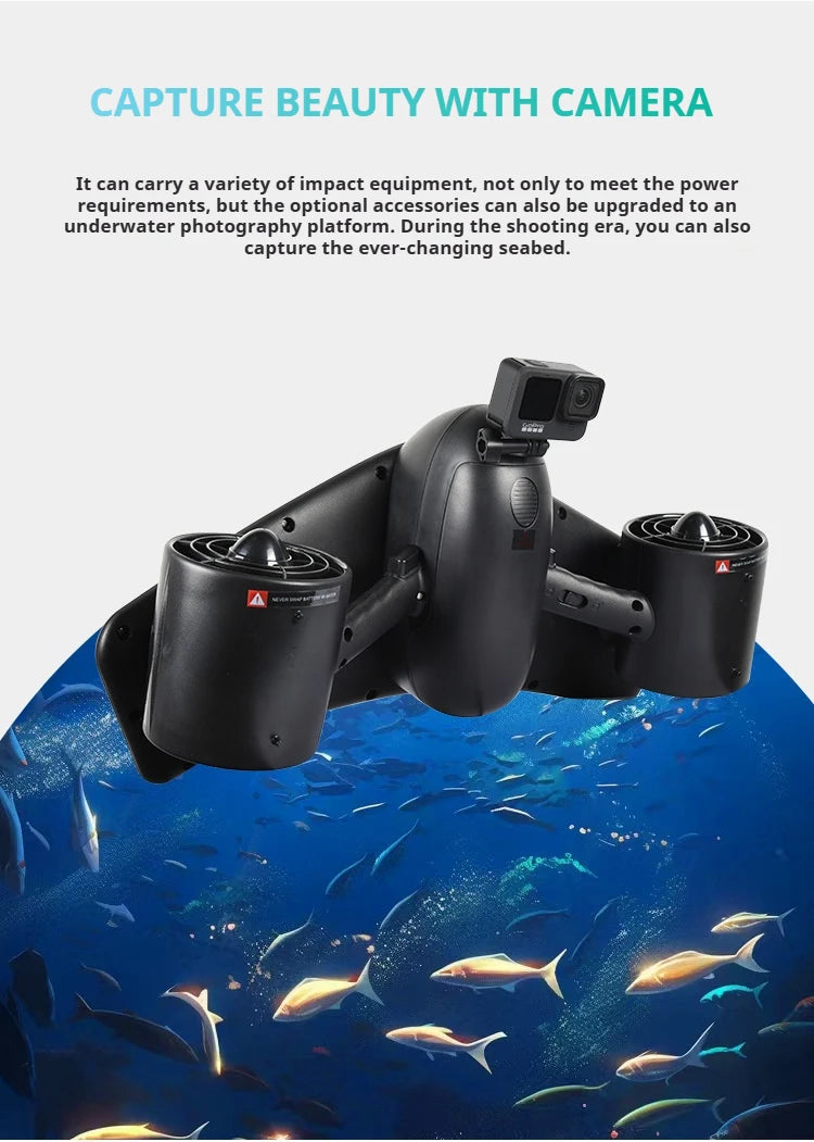 50m Depth Underwater Thruster 1.8m/s, 480W Brushless Diving Propeller with LED Display, 60min Silent eSurfboard for Adults