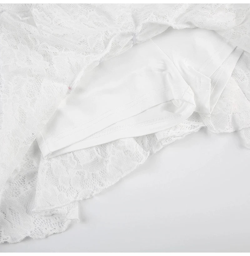 White Lace Halter Stage Performance Skirt Asymmetrical Midi Skirt Smart Dance Costume Korean Style Commute Polyester Fabric