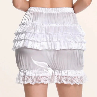 Satin Lace Ruffles Lolita Bloomers Shorts Pants Women Pink Tiered Kawaii Pumpkin Panties Y2k Vintage Victorian Bloomer