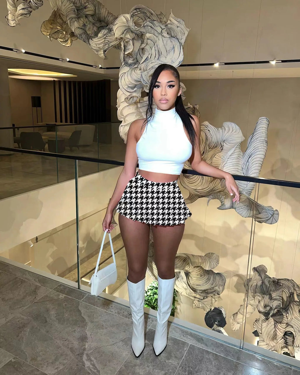 2024 Spring Fashion Women's Mini Pleated Skirts Sexy Club Y2k Accessories Plaid High Waist Stretchy Tennis Skater A-line Outfits