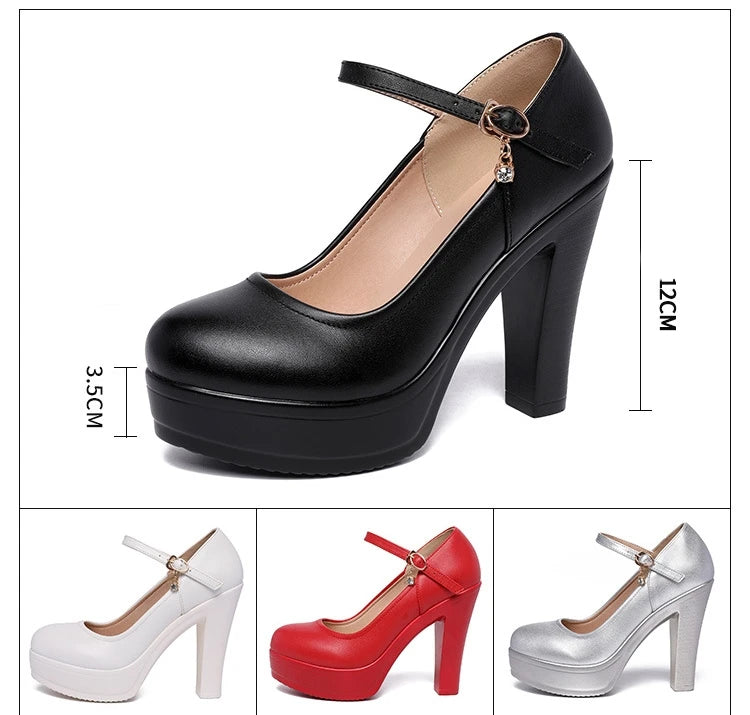 8 10 12cm Small Size 32-43 Shallow Thick Bottom Platform Pumps Women 2025 Block High Heels Shoes for Office Model Wedding Dress
