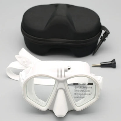 Professional Wet Low Volume Freediving Mask, Tempered Glass dive Mask, J-Type Diving Mask, Snorkel Set, With Go-Pro Camera Mount