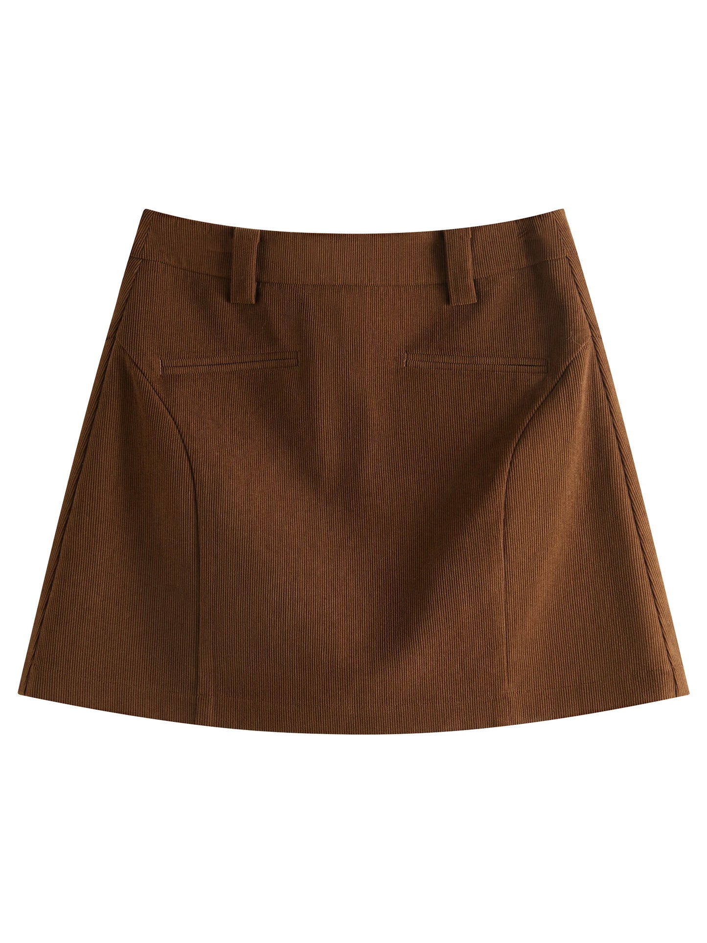 FSLE【2 Colors】Women Mini Skirts Zipper Waist Retro Brown Corduroy Above-Knee Length A-LINE Skirts Winter Black Bottom 24FS14555