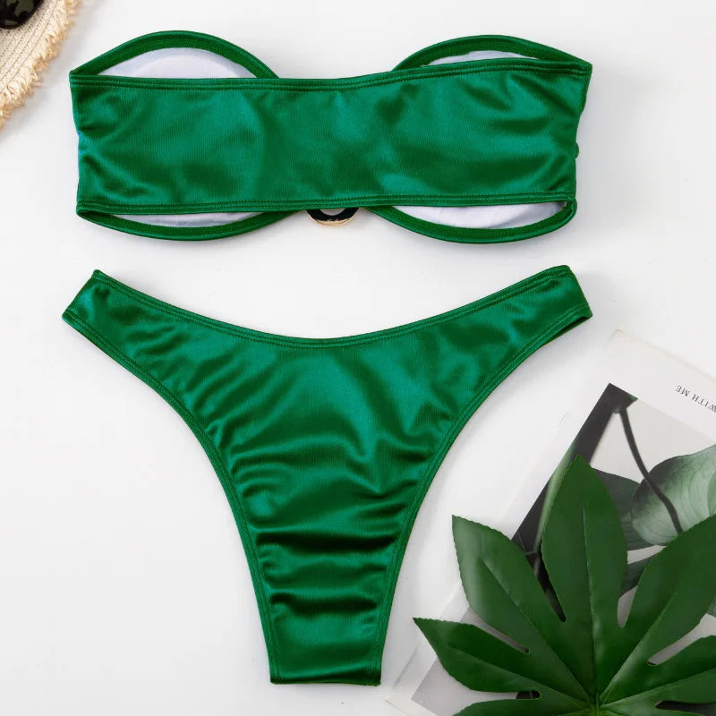 High Waist Swimsuit Women Push Up Beachwear Sexy Bandeau Bathing Suit Maillot De Bain Femme Bikini Summer Swimwear Women