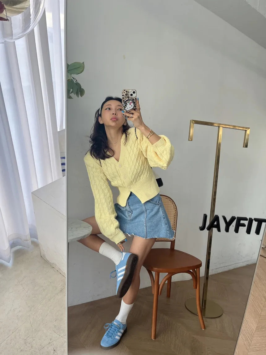 Chic High Waist A-Line  Skirt Women's Jeans ort Skirt Spring Vintage Slimming Splicing Hemming Girl's Faion Commute