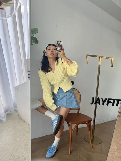 Chic High Waist A-Line  Skirt Women's Jeans ort Skirt Spring Vintage Slimming Splicing Hemming Girl's Faion Commute