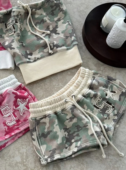 Y2k Millennial Hip Hop Womens Shorts Camouflage American Embroidered Low Waist Shorts Sexy Fashion Trendy Pattern Sports Shorts