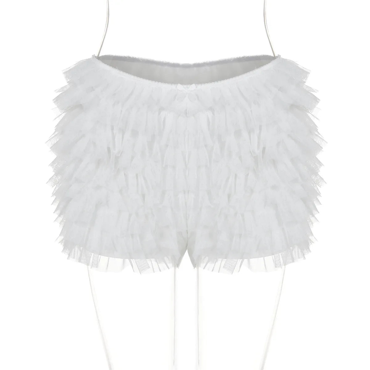 BOOFEENAA Mesh Ruffled Low-rise Bloomer Shorts Y2k 2000s Womens Clothing Fashion White Black Booty Shorts Sexy Pants C70-CE17