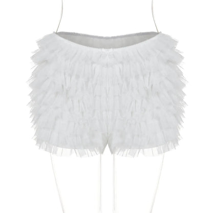 BOOFEENAA Mesh Ruffled Low-rise Bloomer Shorts Y2k 2000s Womens Clothing Fashion White Black Booty Shorts Sexy Pants C70-CE17
