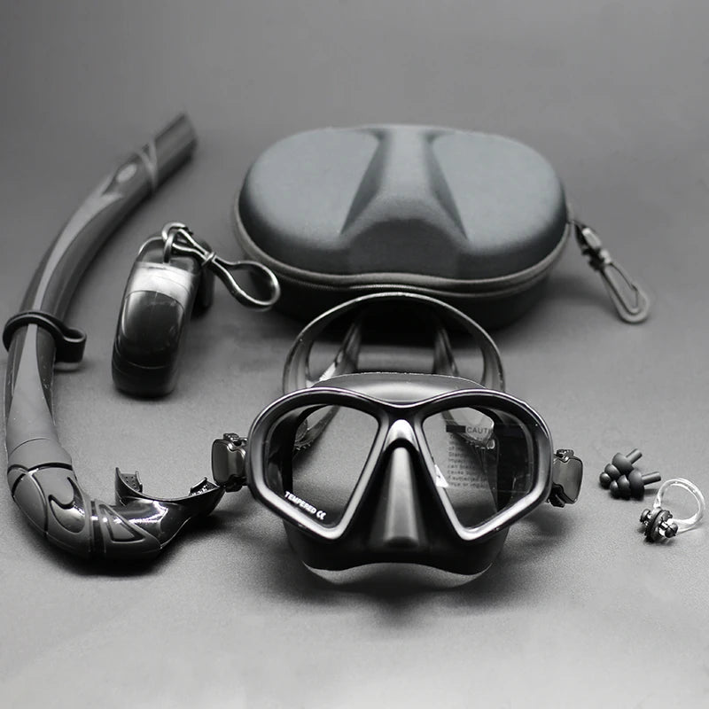 Tempered Glass Freediving Mask Snorkeling Set Foldable Snorkel J-type Diving Mask With Camera Mount〔DD329〕