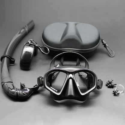 Tempered Glass Freediving Mask Snorkeling Set Foldable Snorkel J-type Diving Mask With Camera Mount〔DD329〕