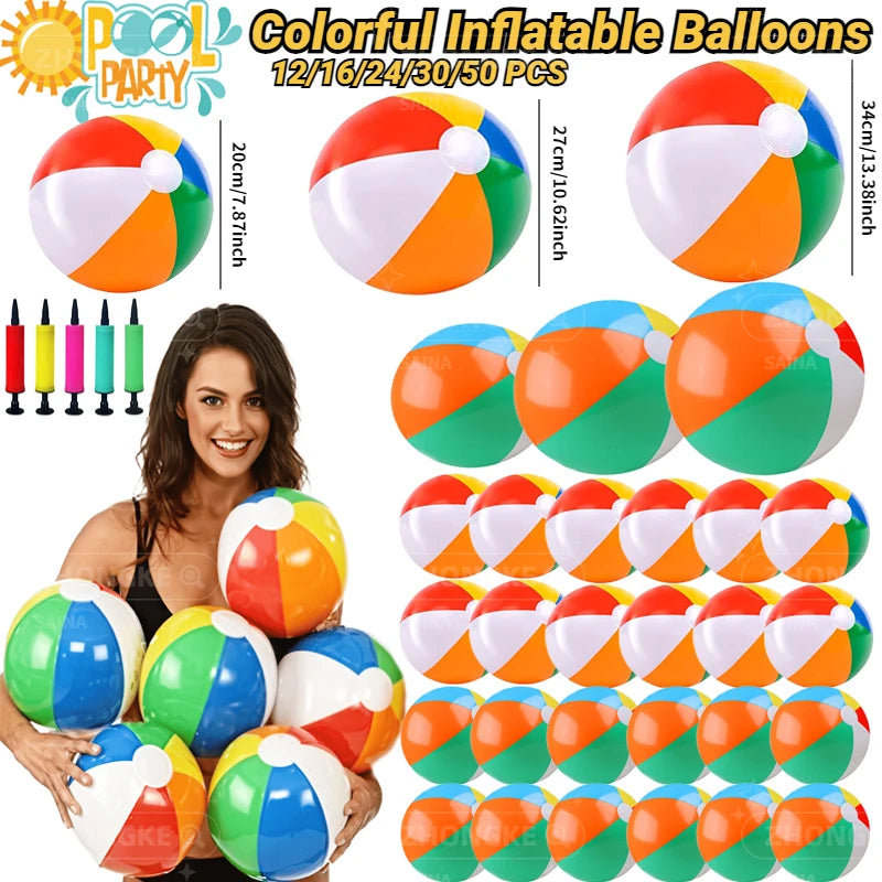 Inflatable Beach Balls Rainbow Color Pool Ball Swimming Pool Water Games for Kids Birthday Gifts Summer Party Favors Volleyball