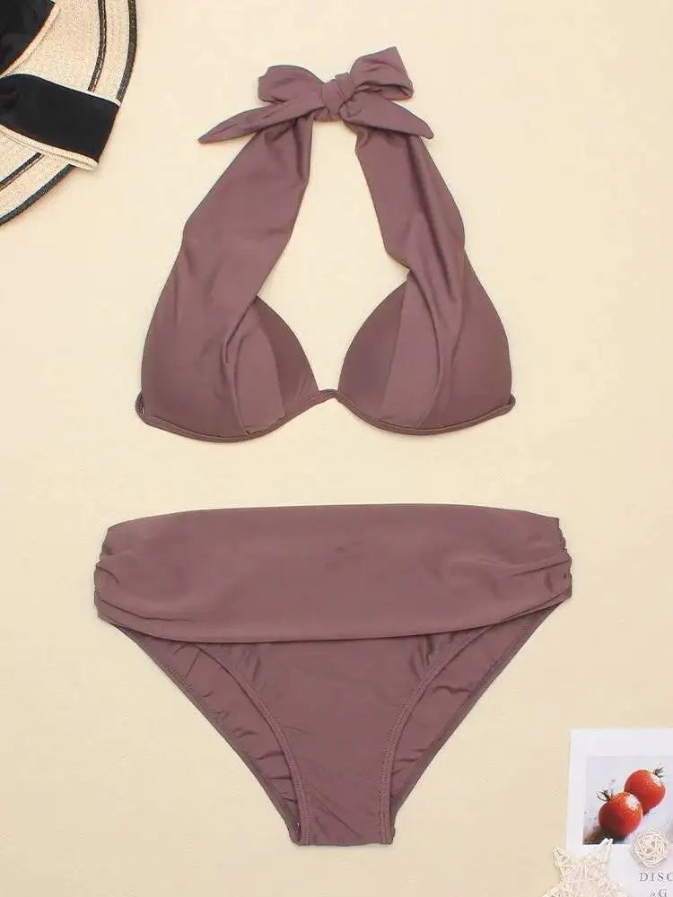 Women's Swimwear 2022 Push Up Bikini Two Pieces Swimsuits Halter Bandage Bathing Suits Sexy Thong Bikini Sets Summer Beach Wear