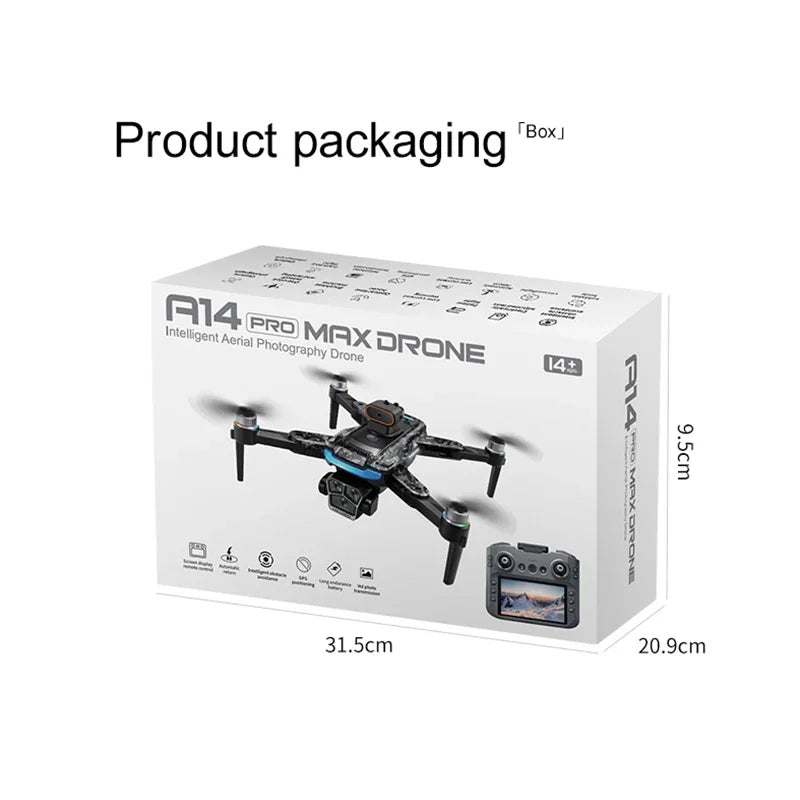 Xiaomi A14 pro Max Drone 8k HD Dual Camera GPS Brushless Optical Flow Obstacle Avoidance 4.5-inch Large Screen Uav Rc 20000m New