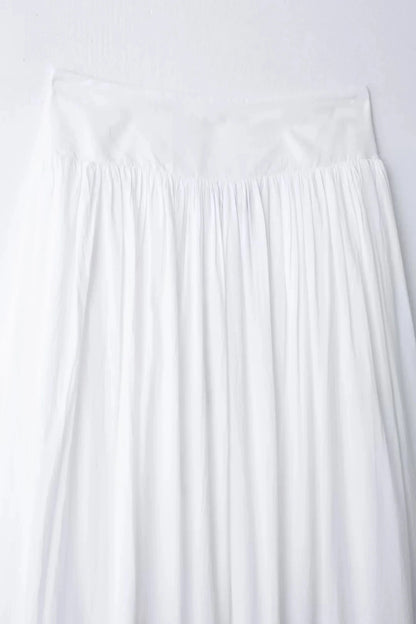 HH Blue Floral Embroidery Skirt For Women Fashion Casual Loose Elastic Waist Skirt Pleated Woman High Waist Midi Skirts