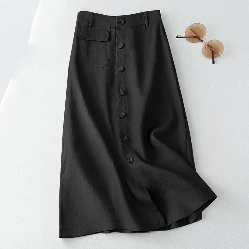 ZANZEA  Elegant Cotton Midi Skirts Casual Button Up A-line Skirt Women High Waist Jupe 2024 Summer Solid Temperament Falda Mujer