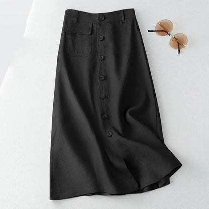 ZANZEA  Elegant Cotton Midi Skirts Casual Button Up A-line Skirt Women High Waist Jupe 2024 Summer Solid Temperament Falda Mujer