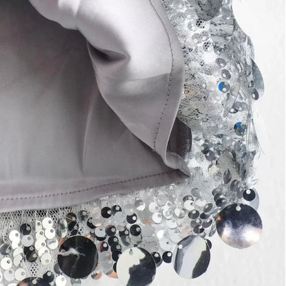 HXAO Woman Skirt Sequin Black Mini Skirt Shiny Silver Short Skirts Women High Waist Party A Line Skirt Glitter Women's Skirts