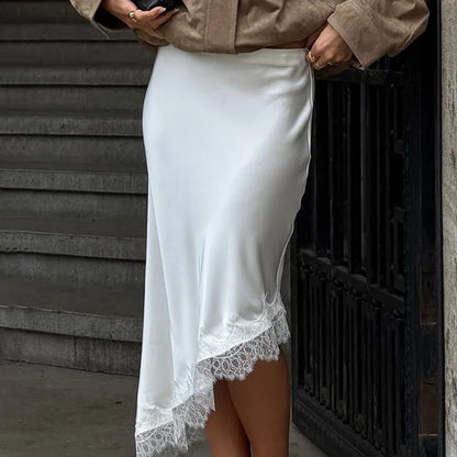 Talenza White Lace Skirts Women Fashion Irregular Lace Patchwork Slim Skirts High Waist Streetwear Party Looks Female Maxi Skirt
