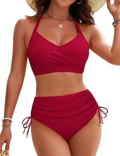 Circyy Backless Swimsuit Women Cheetah Print Fashion Bikini Set High Waisted Drawstring Split Swimsuit Summer 2025 New Beachwear
