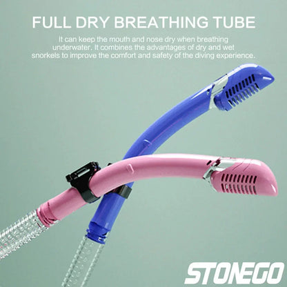 Snorkeling Gear Diving Mask Snorkel Set Full Face Silicone Large Frame Dry Snorkel for Water Sports