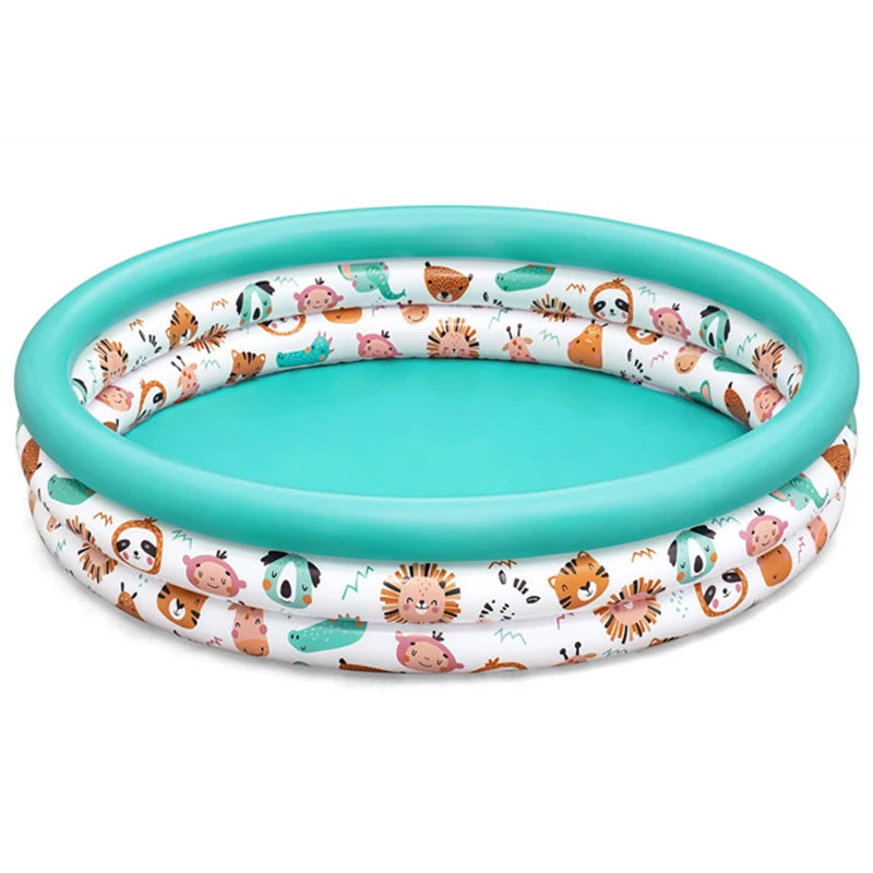 40”/48” X 10” 3 Rings Round Inflatable Infant Baby Swimming Pool Toddler Kiddie Ball Pit Pool Animal Pattern Age 2 and Up
