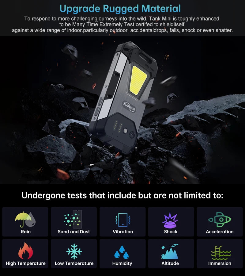 Unihertz 8849 Tank Mini Rugged Smartphone 4.3 Inch Small Cell Phone 24GB+256GB Android 13 5800mAh 100MP Cameras IP68/IP69K Phone