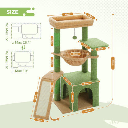 Cat Tree for Indoor Cats, Small Cat Tower with Large Cat Condo, Cat Scratching Posts, Cozy Cat Hammock and Cat Scratching Ladder