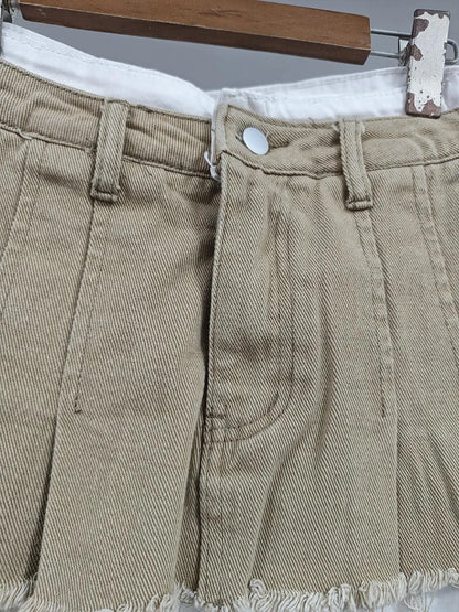 KBQ Temperament Slim Fit Denim Mini Slirts For Women High Waist Spliced Button Daily Casual Commute Skirt Female Fashion Style