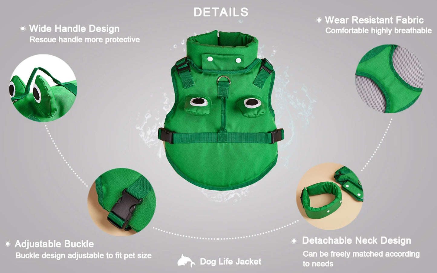 Dog Life Jacket Enhances Buoyancy Adjustable for Safe Fit to Pet Body Swimming Rowing Surfing Pet Flotation Vest