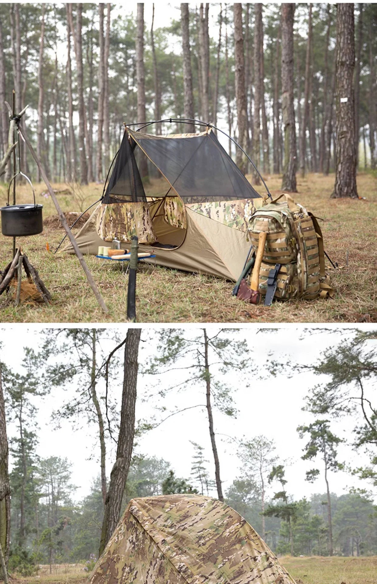 Outdoor Single Camping Tent Ultra light Hiking Tent, Double-layer Marching Camouflage Rainproof Tent trekking Shelter Tent