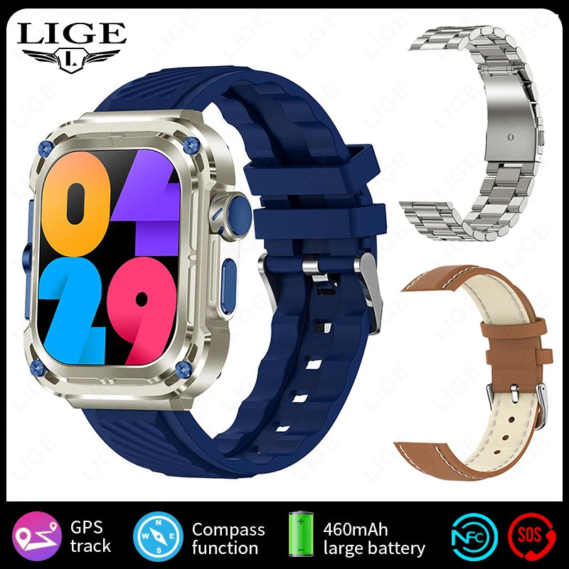 New 2.1" Ultra HD NFC Bluetooth Call Smart Watch Men Compass GPS Track 460mAh Battery Waterproof Smartwatches For women men