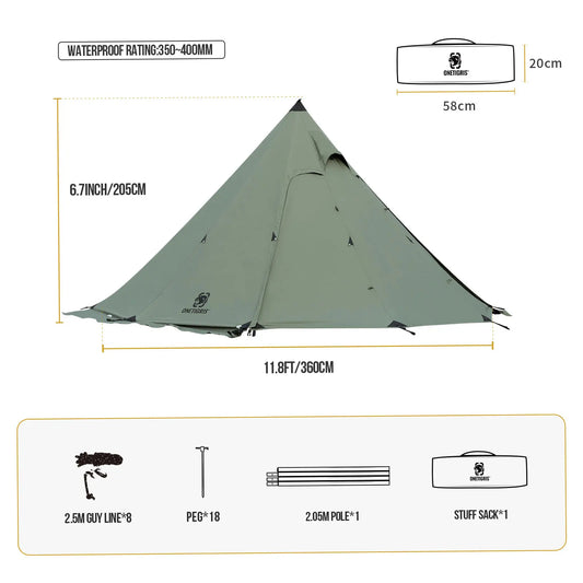 OneTigris Northgaze TC Chimney Tent Terylene Cotton Outdoor Teepee Hot Tent for Adventurers Hiking Camping 3 Season Tent