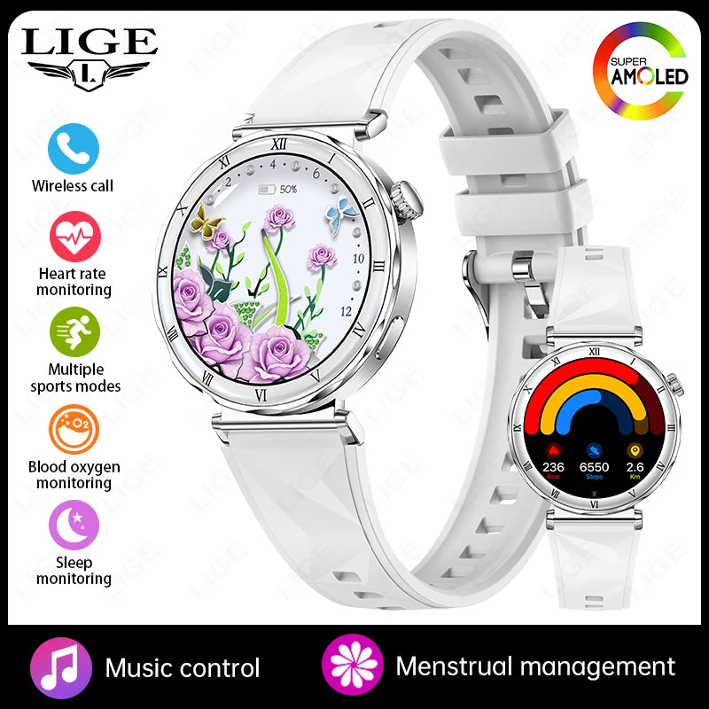 Women's Smart Watch 2026 New Fashion AMOLED Screen Bluetooth Call Custom Dials Female Health Monitoring Ladies Sports Smartwatch