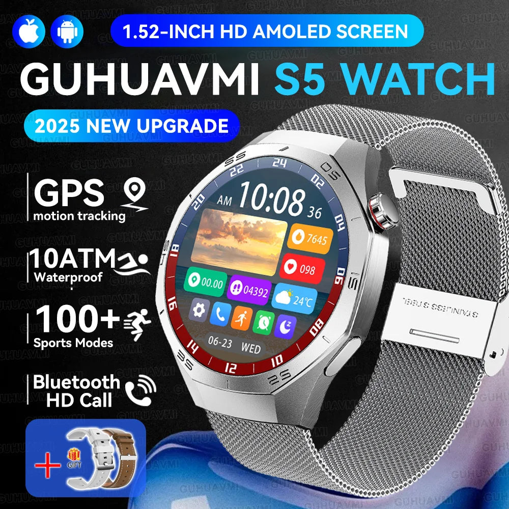 Luxury Metal Smart Watch For Men AMOLED Screen Bluetooth Call GPS Tracking Sports Heart Rate Monitor Smart watch For Android iOS