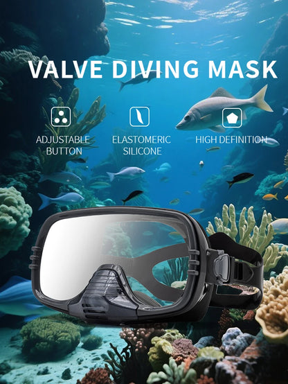New Large Frame Diving Mask with Drain Valve|HD Tempered Glass Lens & Adjustable Silicone Strap,Swim Goggles,buceo, 수영,스노클링,마스크