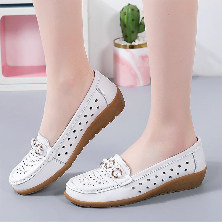 Woman Shoes Breathable Leather Shoes For Women Low Heels Casual Zapatos Mujer Elegant Heel Women's Shoes Flats Female Footwear