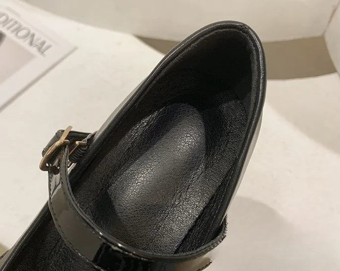 Women's Summer Footwear On Heeled Round Toe Shoes For Woman 2025 Gothic Mary Jane Pumps High Heels Luxury Leather Casual Black A