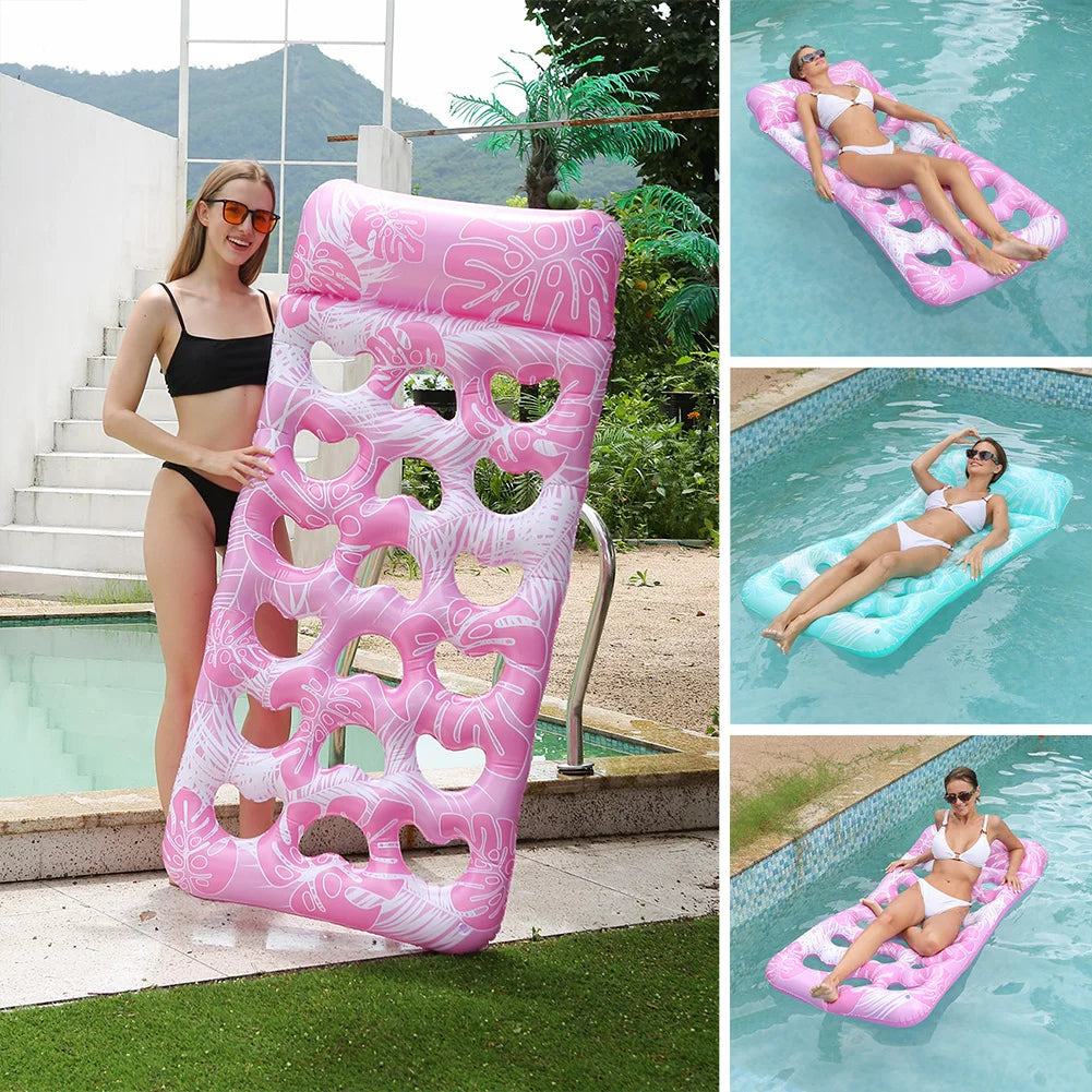 Pool Floats Hammock with Headrest Inflatable Water Sleeping Bed Portable Floating Lounger Air Mattress for Swimming Pool Party
