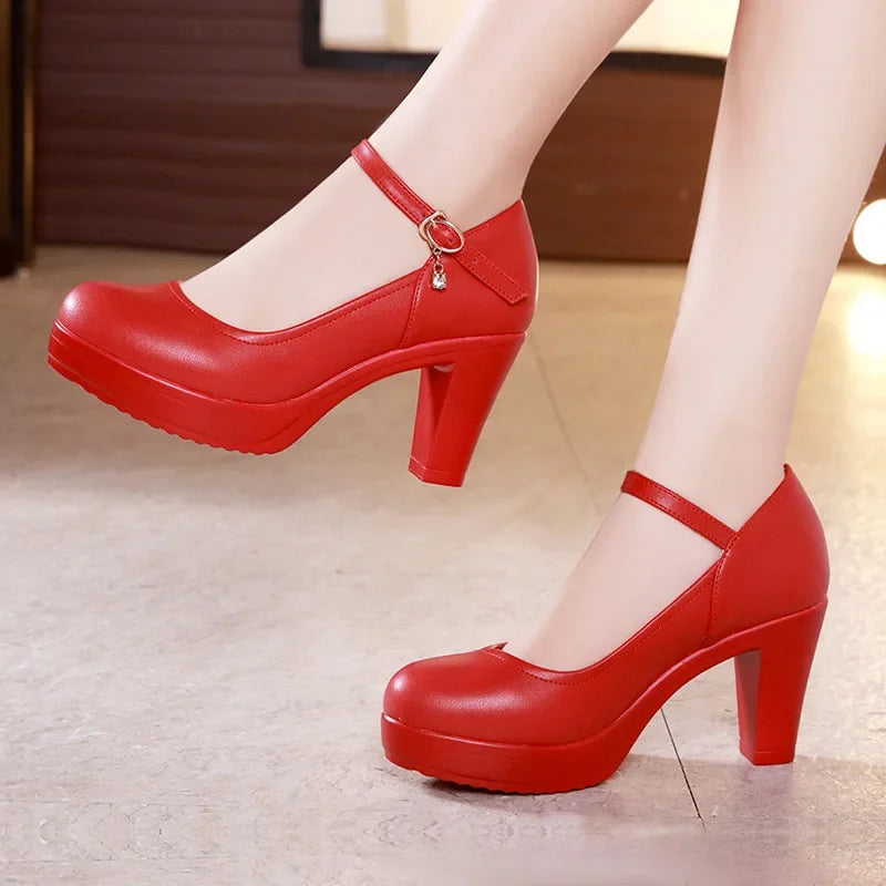 Small Size 32-43 Shallow Thick Bottom White Silver Wedding Shoes Bride Platform Pumps 2025 Block High Heels Shoes for Model Mom