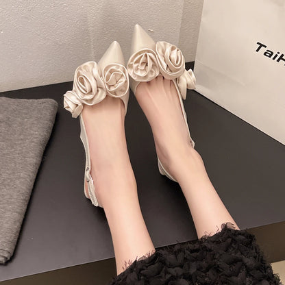 Designer Woman Shoes Pointed Toe Flower Sexy Women Shoes Sandals Dress Slippers Mules Shoes Spring New Flip Flops French Female