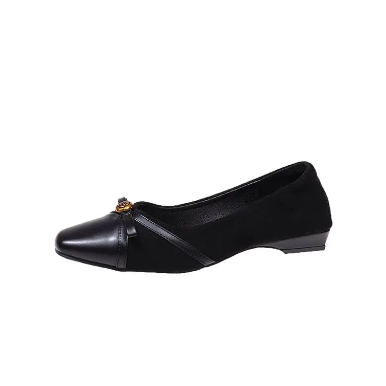 Women's Dance Shoes, Lightweight Breathable Square Toe Bow Flats, PU Leather Office Dress Shoes for Banquet, Date & Party