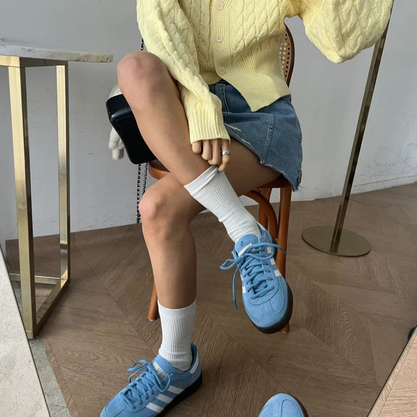 Chic High Waist A-Line  Skirt Women's Jeans ort Skirt Spring Vintage Slimming Splicing Hemming Girl's Faion Commute