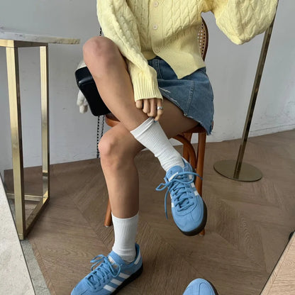 Chic High Waist A-Line  Skirt Women's Jeans ort Skirt Spring Vintage Slimming Splicing Hemming Girl's Faion Commute