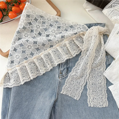 INS Y2K Stylish Lace Embroidery Layered Triangular Types Jeans Pant Matching Half Skirts Fart Curtains All-Match Stacked Skirt