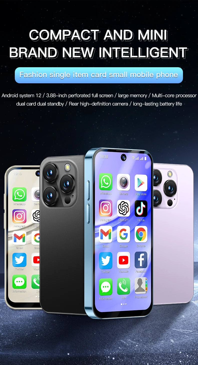 2025 NEW mini Android Smartphone 3.88" HD Display,4G LTE/3G WCDMA,4GB+128GB/2GB+16GB,2000mAh Battery Small Mobile Phone Unlocked