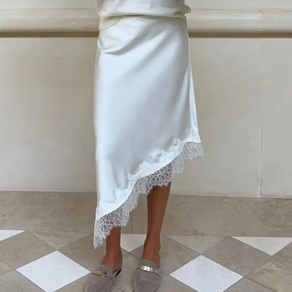 Talenza White Lace Skirts Women Fashion Irregular Lace Patchwork Slim Skirts High Waist Streetwear Party Looks Female Maxi Skirt