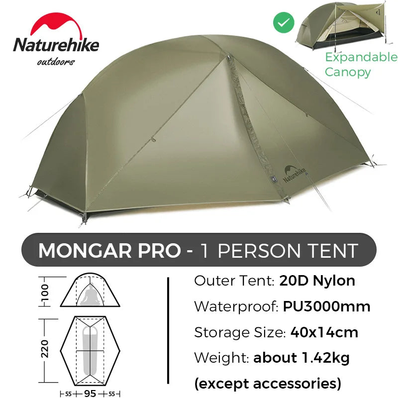 Naturehike Mongar 2 Person Tent Ultralight Camping Tent Outdoor Travel Tent Double Layer Waterproof Tent 3 Season Portable Tent