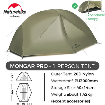 Naturehike Mongar 2 Person Tent Ultralight Camping Tent Outdoor Travel Tent Double Layer Waterproof Tent 3 Season Portable Tent